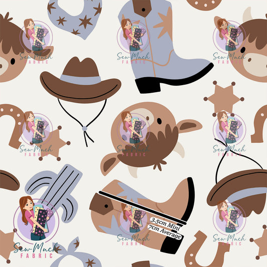 Western Cows Blue & Brown | Woven | Retail | MINI Scale