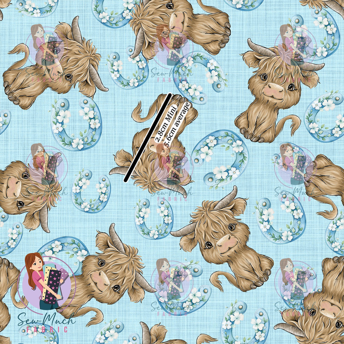 Highland Cow Blue Horseshoe | Canvas | Retail | Average Scale