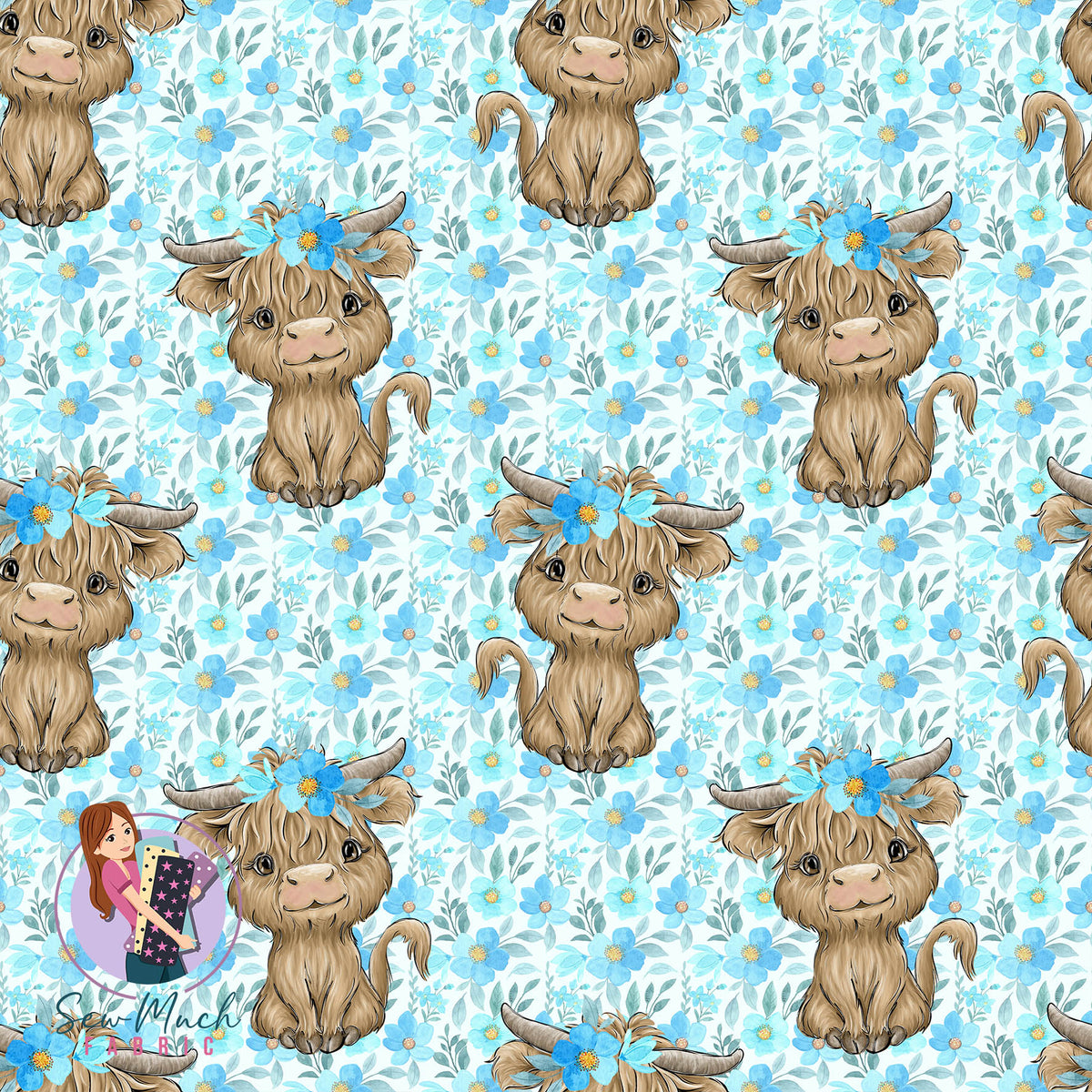Highland Cow Light Blue Floral | Woven | Retail | Average Scale