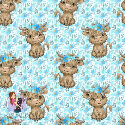 Highland Cow Light Blue Floral | Woven | Retail | Average Scale