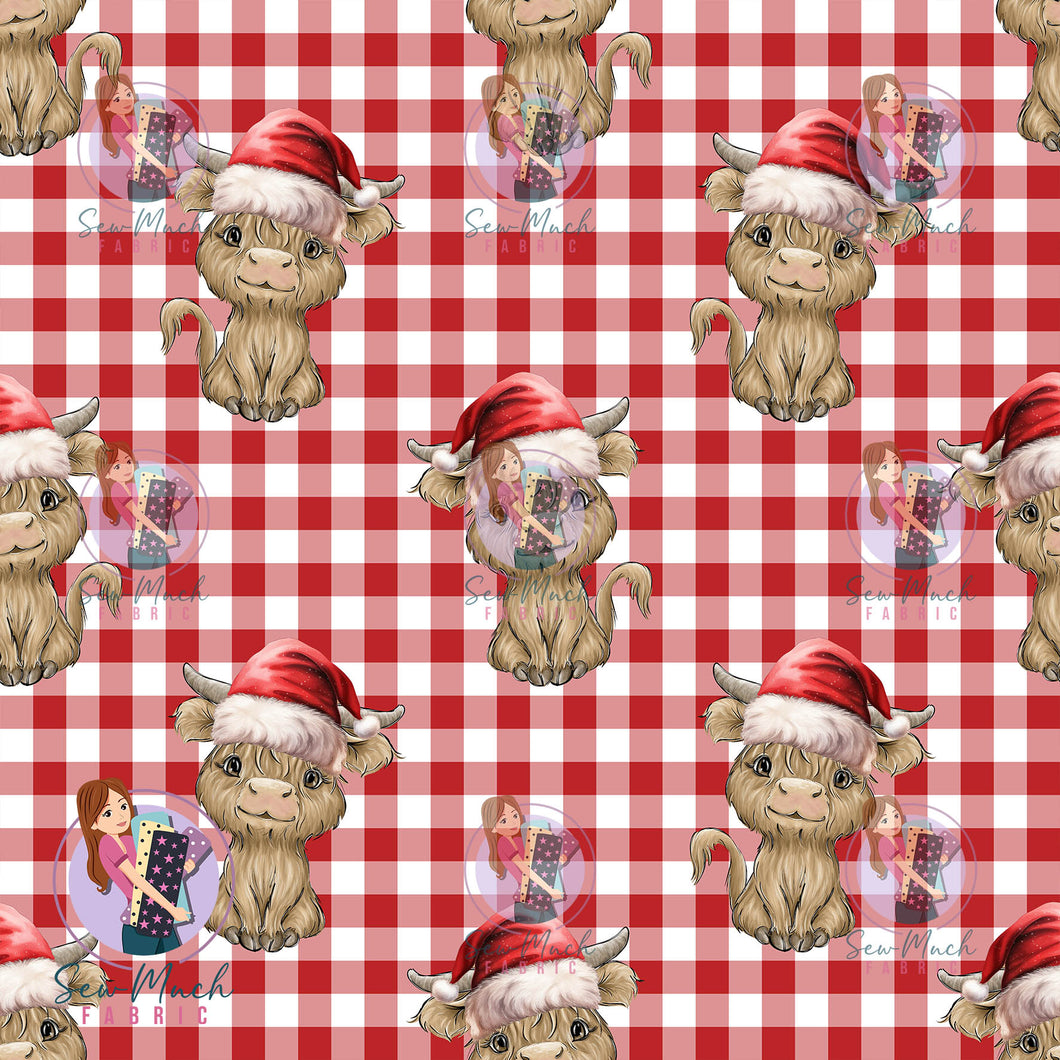 Christmas: Highland Cow Red Gingham  | Knit | Retail | MINI Scale