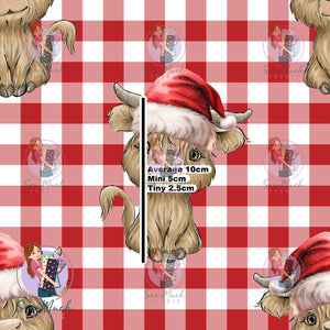 Christmas: Highland Cow Red Gingham | Knit | Retail | Average Scale