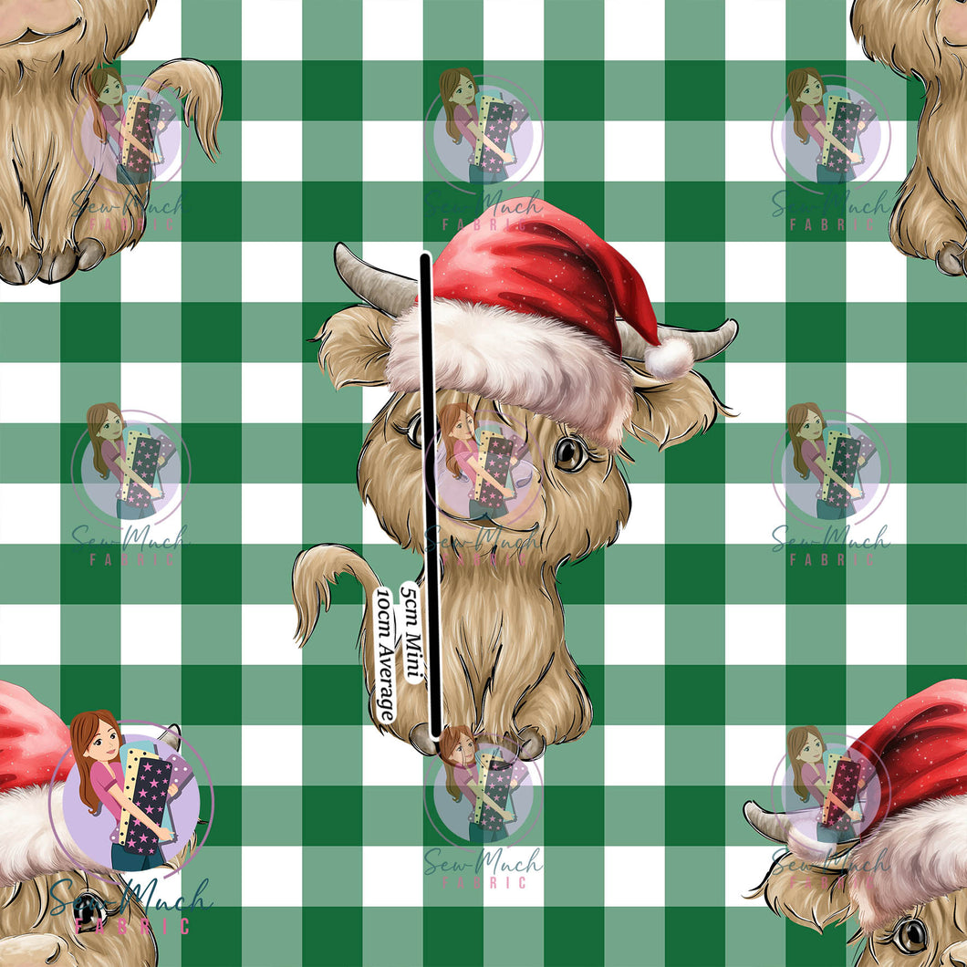 Christmas Highland Cow Green | Woven | Retail | MINI Scale