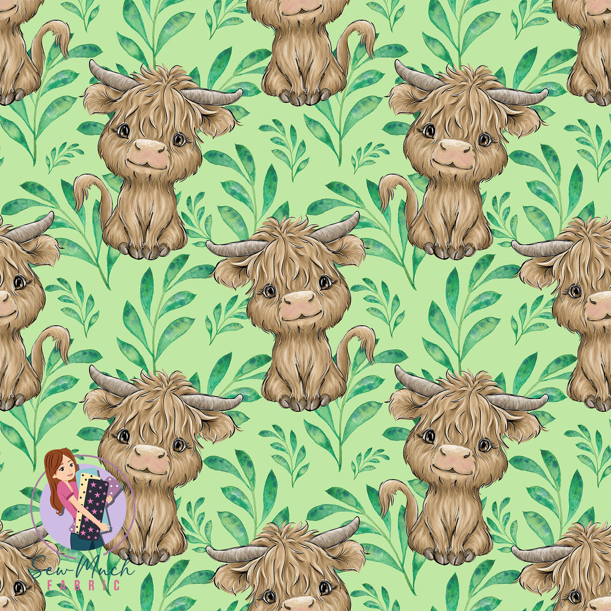Highland Cow Green Leaves | TWILL | Retail | Average Scale
