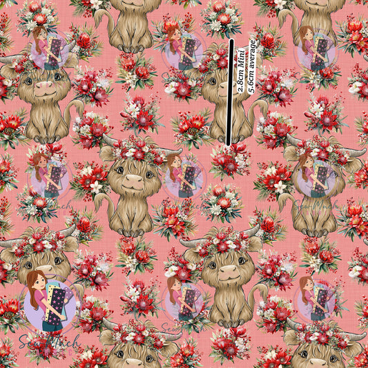 Christmas: Highland Cow Christmas Floral | Knit | Retail | Average Scale
