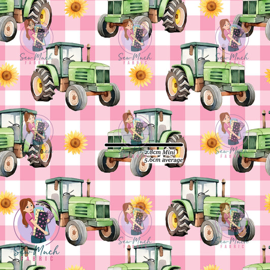 Tractor Sunflower Pink Gingham | Woven | Retail | Average Scale