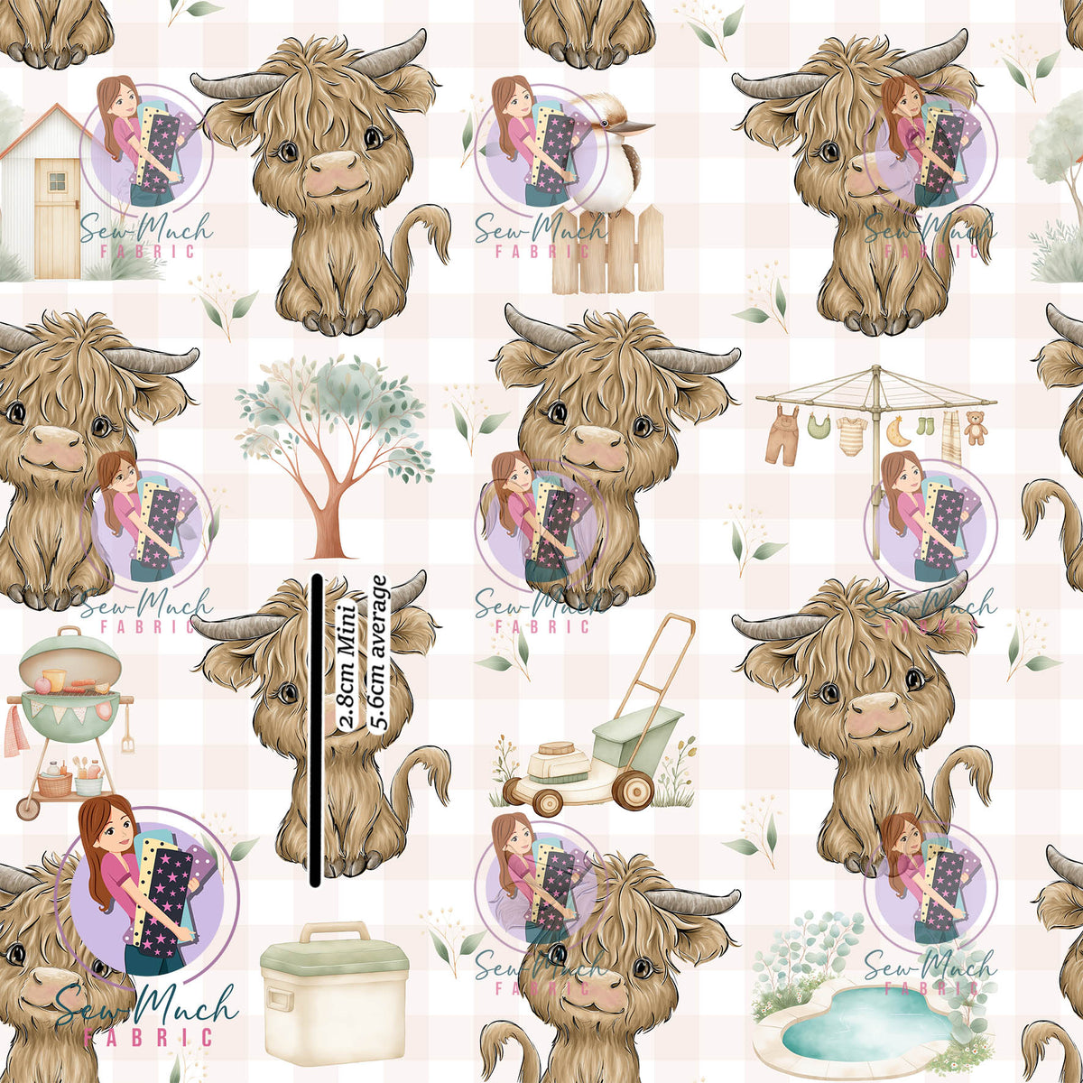 Highland Cow Aussie Backyard | Woven | Retail | Average Scale