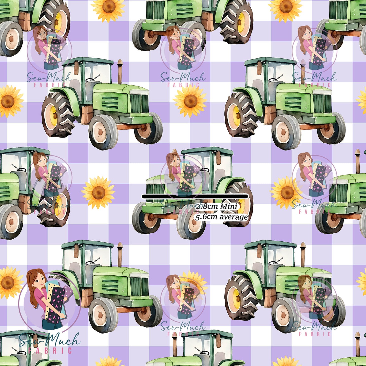 Tractors Sunflower Purple Gingham | Woven | Retail | Average Scale