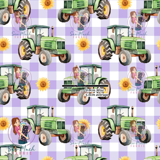 Tractors Sunflower Purple Gingham | Woven | Retail | Average Scale