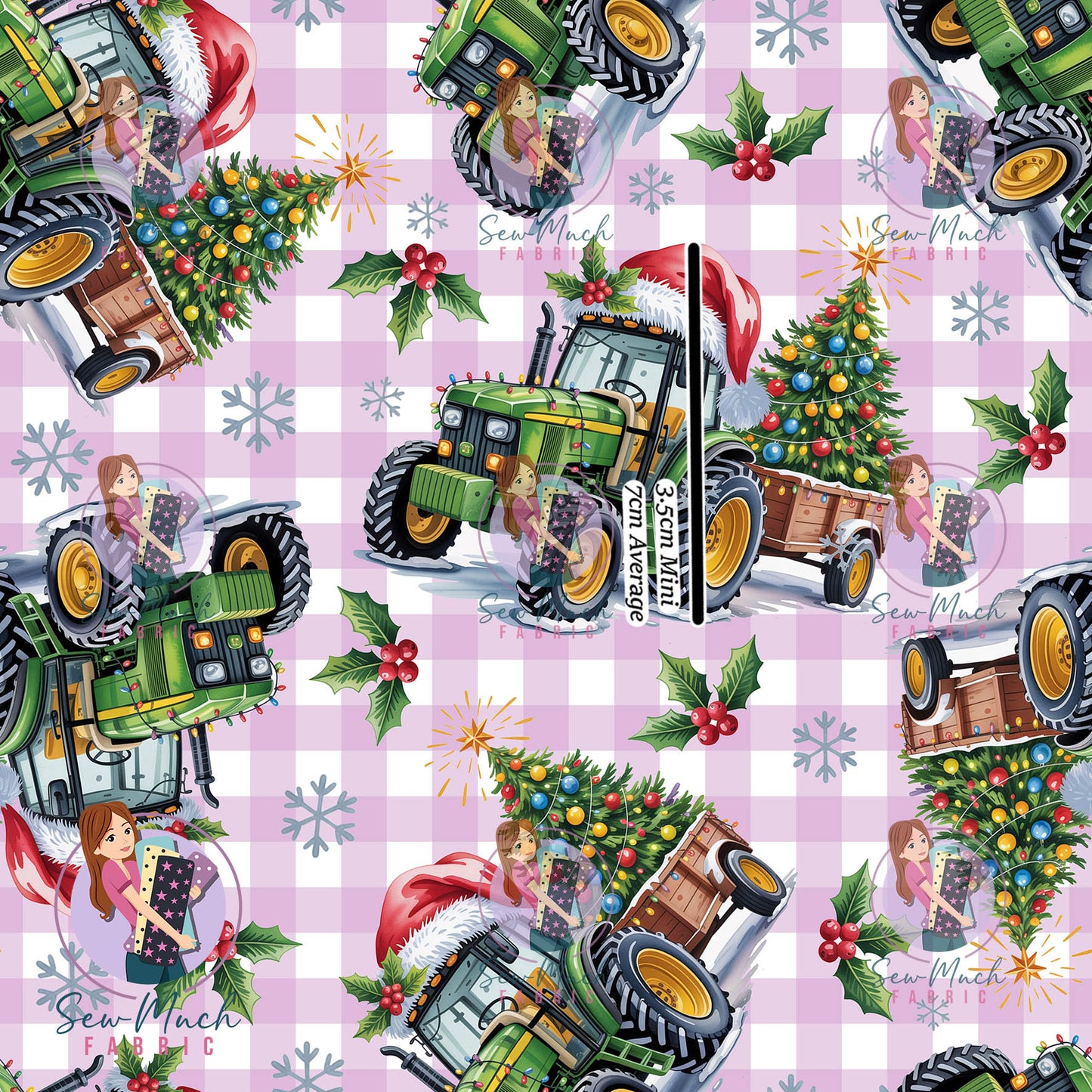 Christmas: Tractor Purple Gingham | Woven | Retail | Average Scale