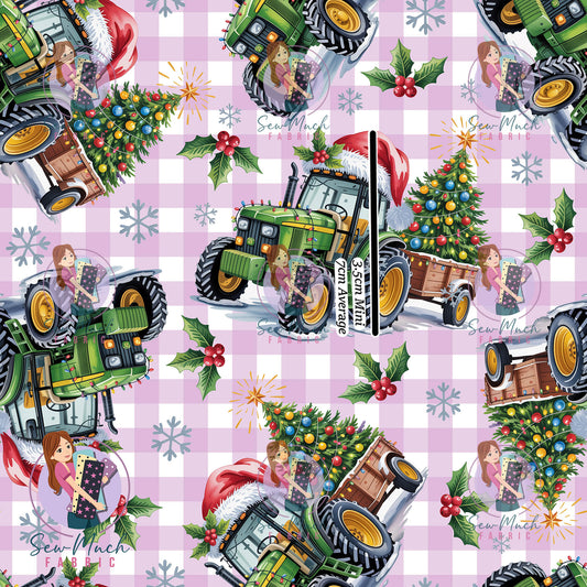 Christmas: Tractor Purple Gingham | Woven | Retail | Average Scale