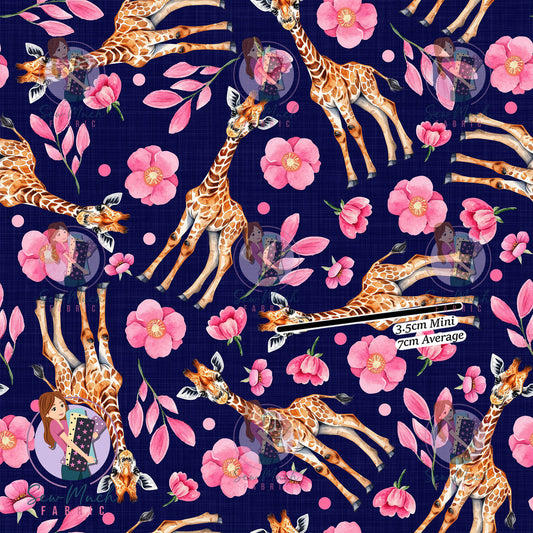 Giraffe Floral Navy | Waterproof Canvas | Retail | Average Scale