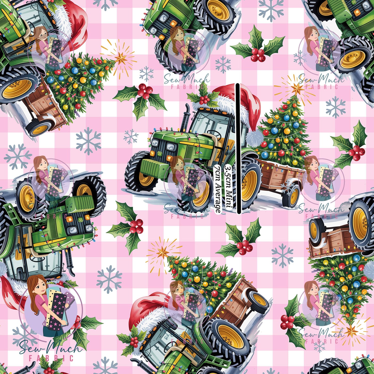 Christmas: Tractor Pink Gingham | Woven | Retail | Average Scale