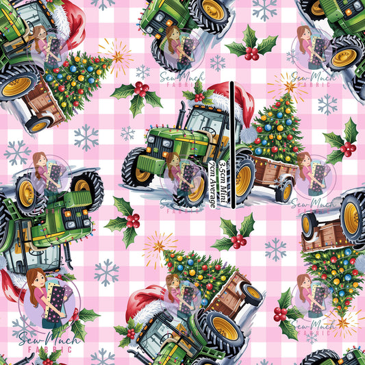 Christmas: Tractor Pink Gingham | Woven | Retail | Average Scale