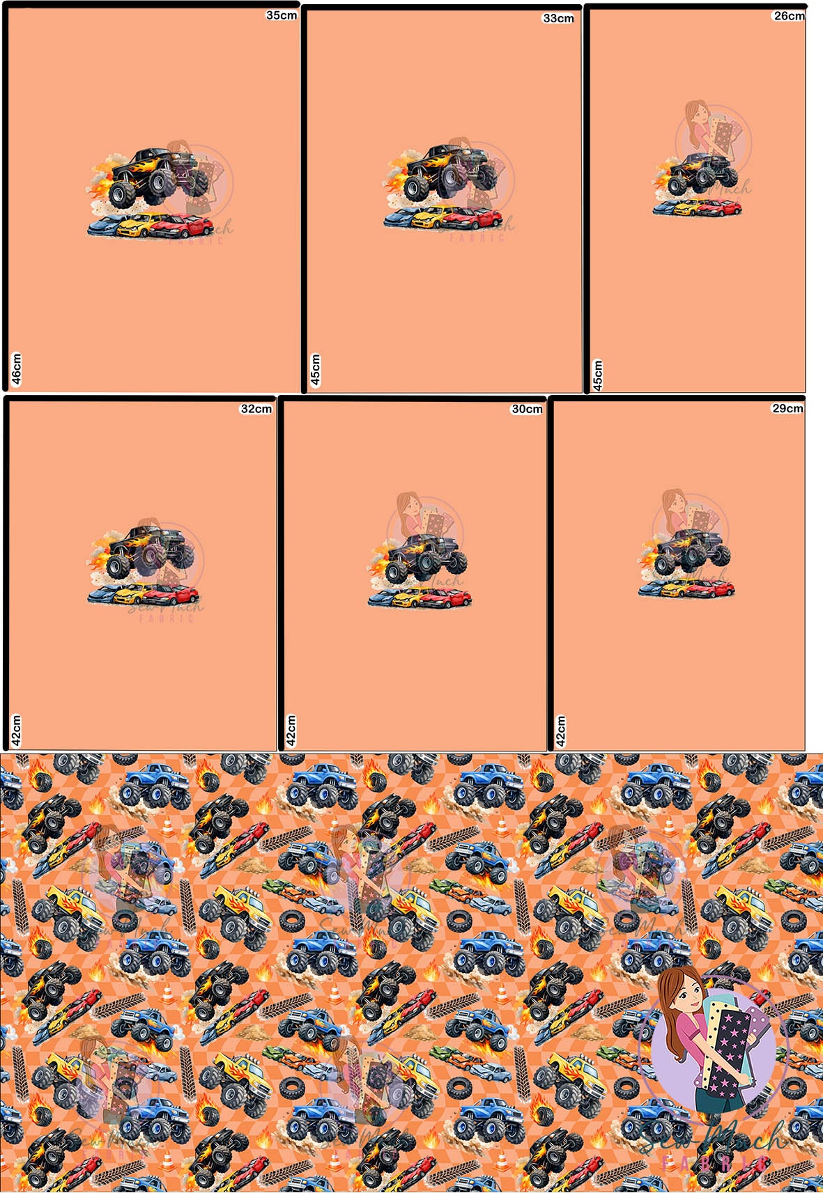 OCTOBER Pre-Order (1): Monster Trucks Orange 'PANEL FOR ROMPERS'