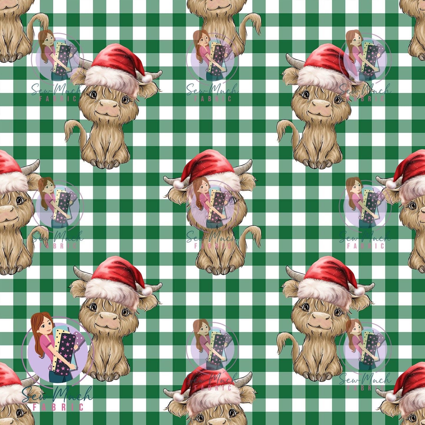 CHRISTMAS Pre-Order: Highland Cow Green Gingham