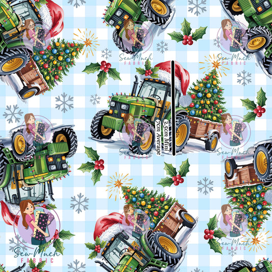 Christmas: Tractor Blue Gingham | Woven | Retail | Average Scale
