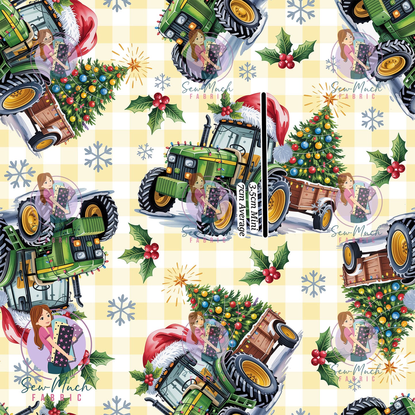 Christmas: Tractor Yellow Gingham | Woven | Retail | Average Scale