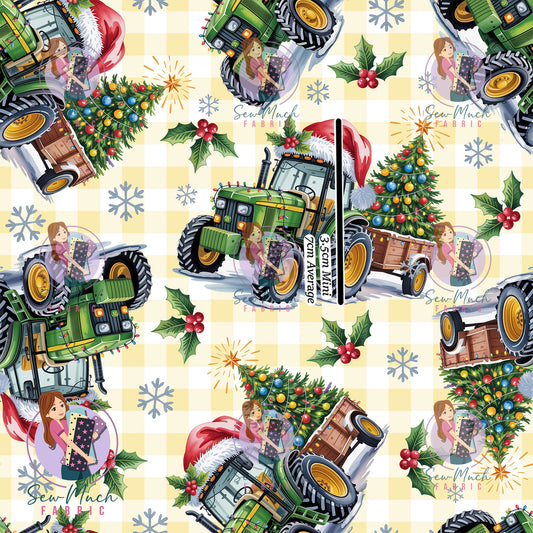Christmas: Tractor Yellow Gingham | Woven | Retail | Average Scale