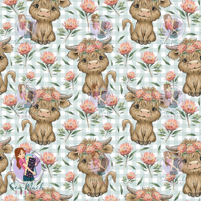 Highland Cows Aussie Flora Gingham | Woven | Retail | Average Scale