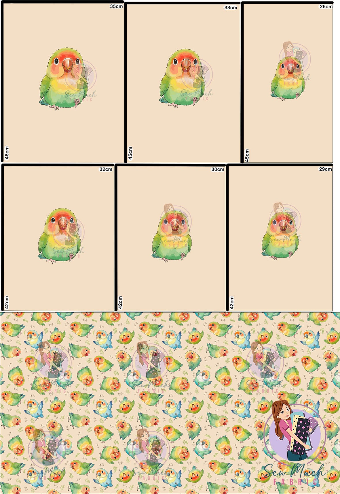 AUGUST Pre-Order (1): Lovebirds Beige 'PANEL FOR ROMPERS'