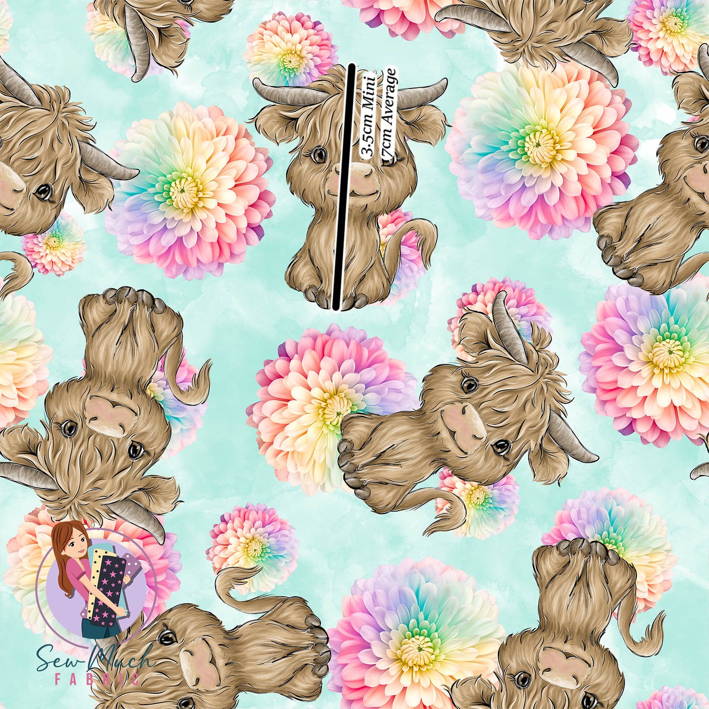 Highland Cow Rainbow Floral | Knit | Retail | Average Scale