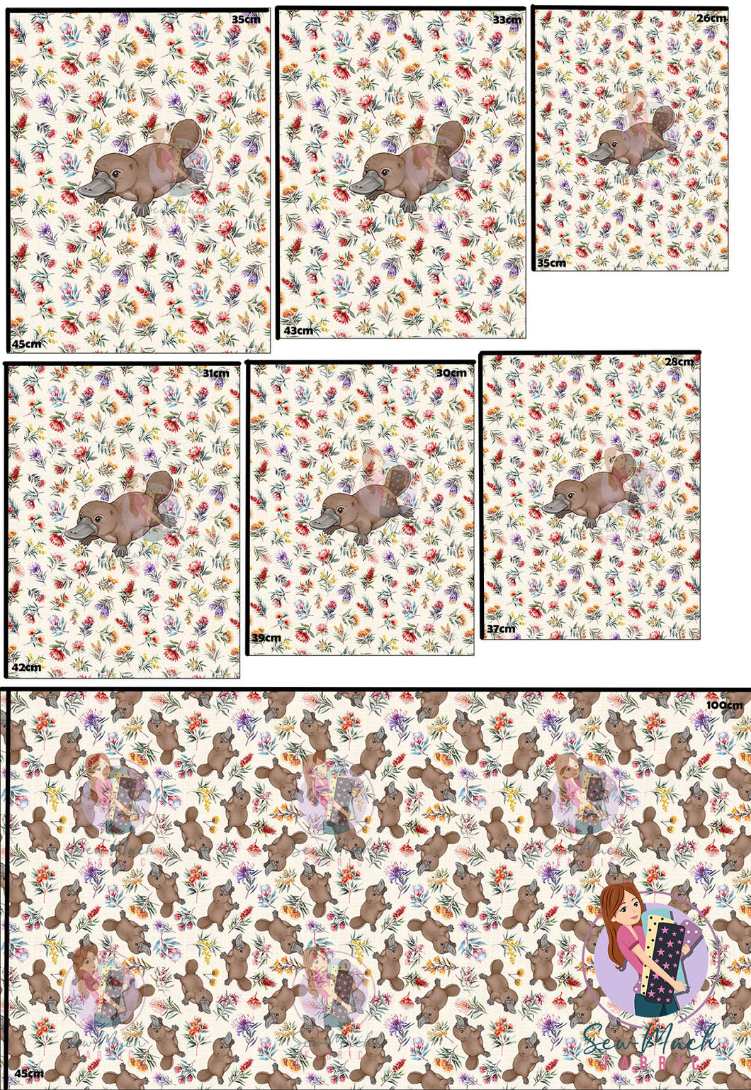 SEPTEMBER Pre-Order (2):  Platypus Flora 'PANEL FOR ROMPERS'