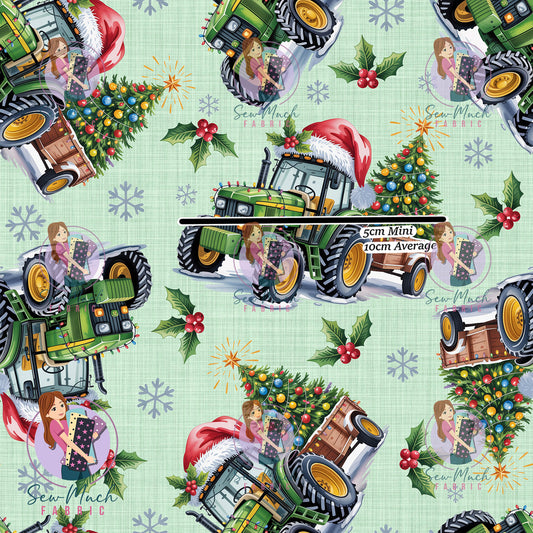 Christmas: Tractor Green | Woven | Retail | Average Scale