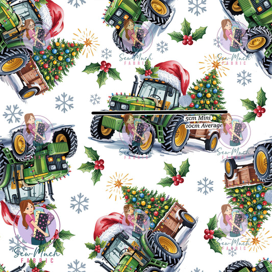 Christmas: Tractor White | Woven | Retail | Average Scale