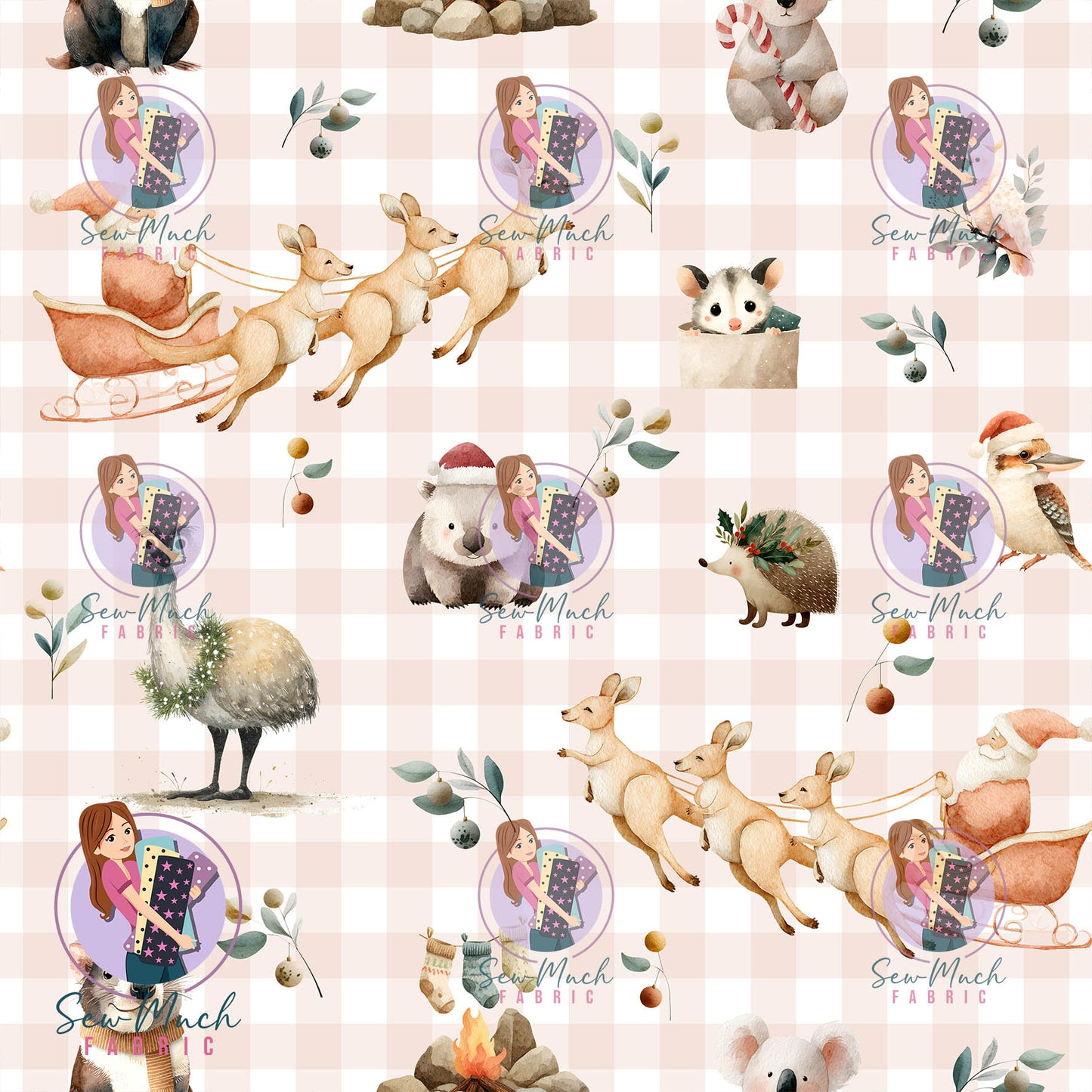 CHRISTMAS Pre-Order: Roo-dolph's Christmas Run Gingham Beige