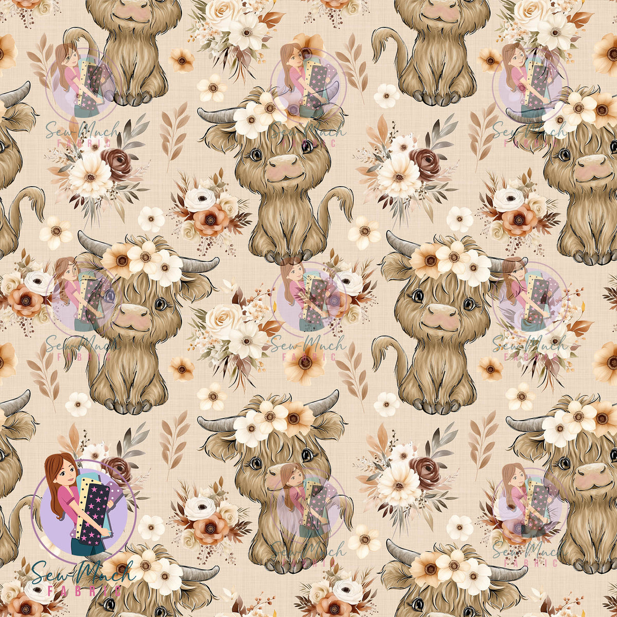 Highland Cows Autumn Floral | Woven | Retail | Average Scale