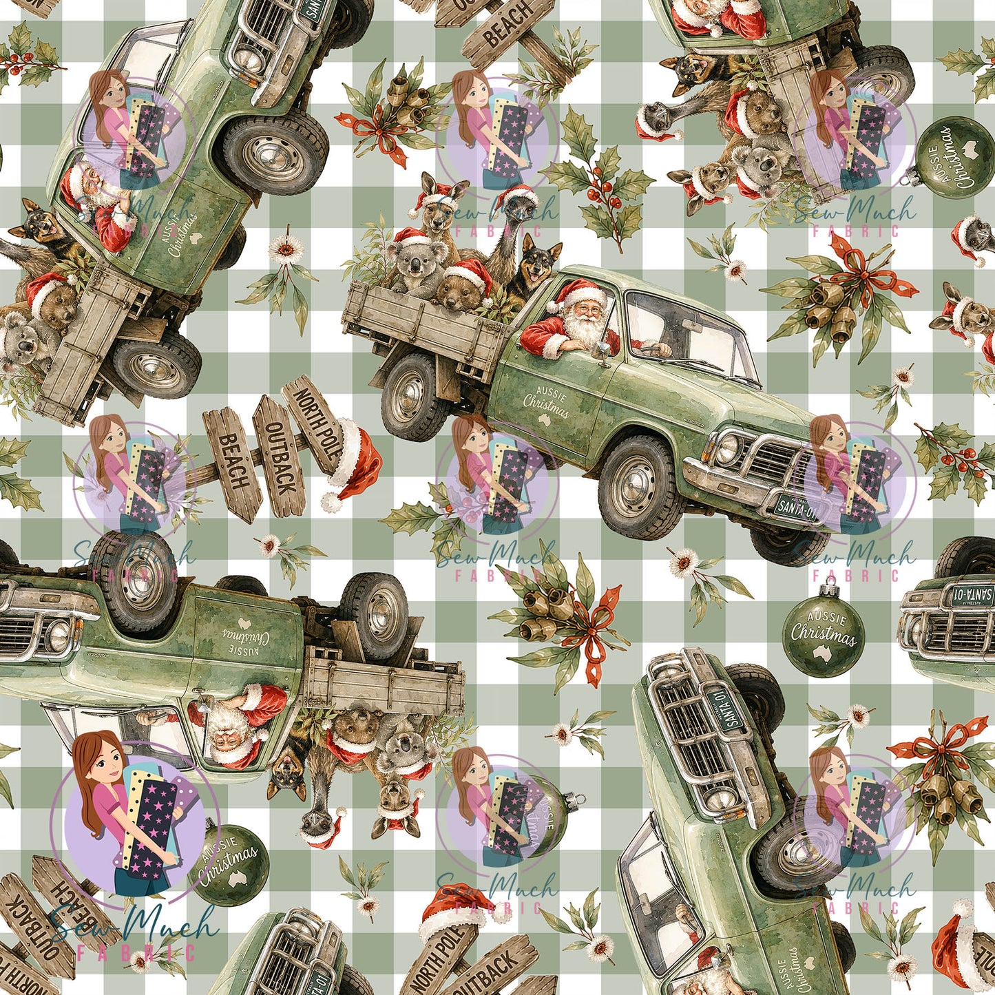 CHRISTMAS Pre-Order: Santa's Outback Delivery Green Gingham