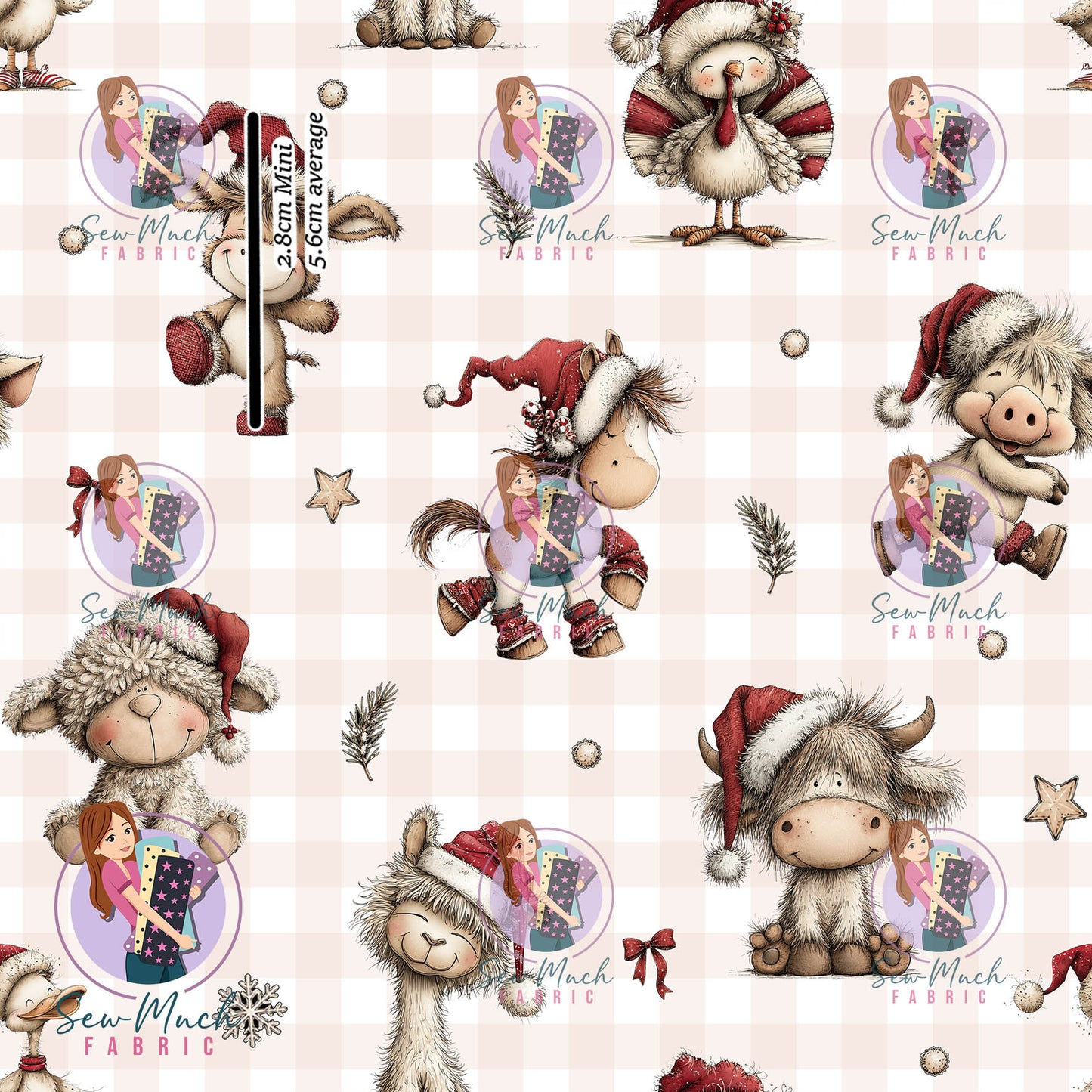 Christmas: Adorable Farm Animals Gingham | Woven | Retail | Average Scale