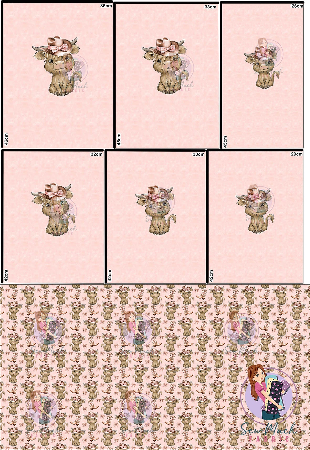 AUGUST Pre-Order (2): Highland Cow Pink Boots 'PANEL FOR ROMPERS'