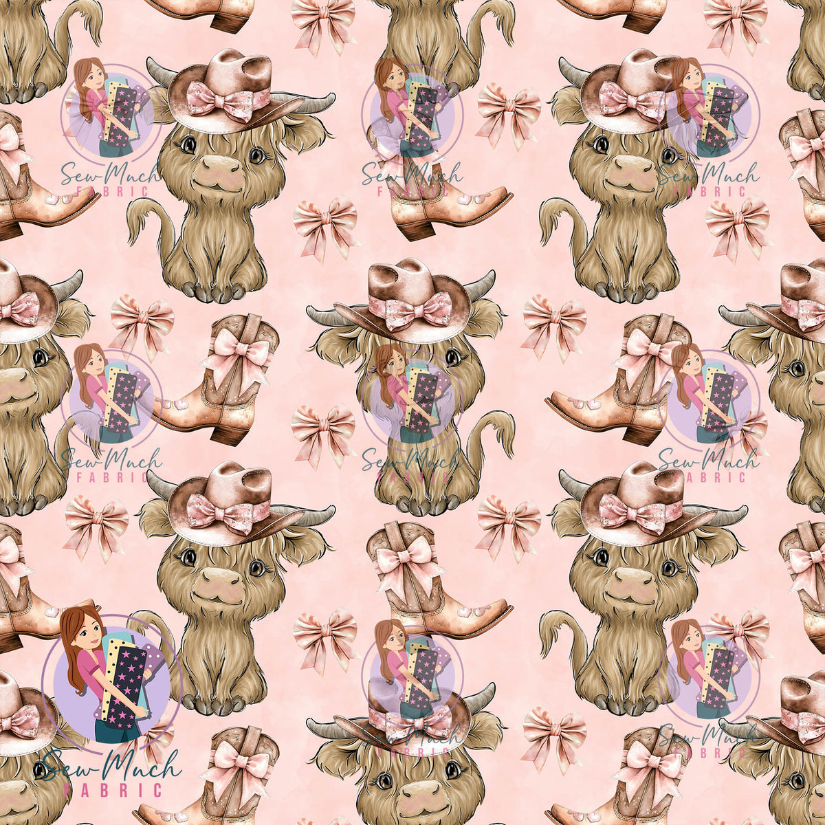 Highland Cows Western Pink | Knit | Retail | Average Scale