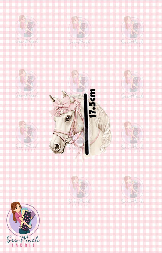 Horses Pink Gingham | PANEL | Retail | Cotton Woven
