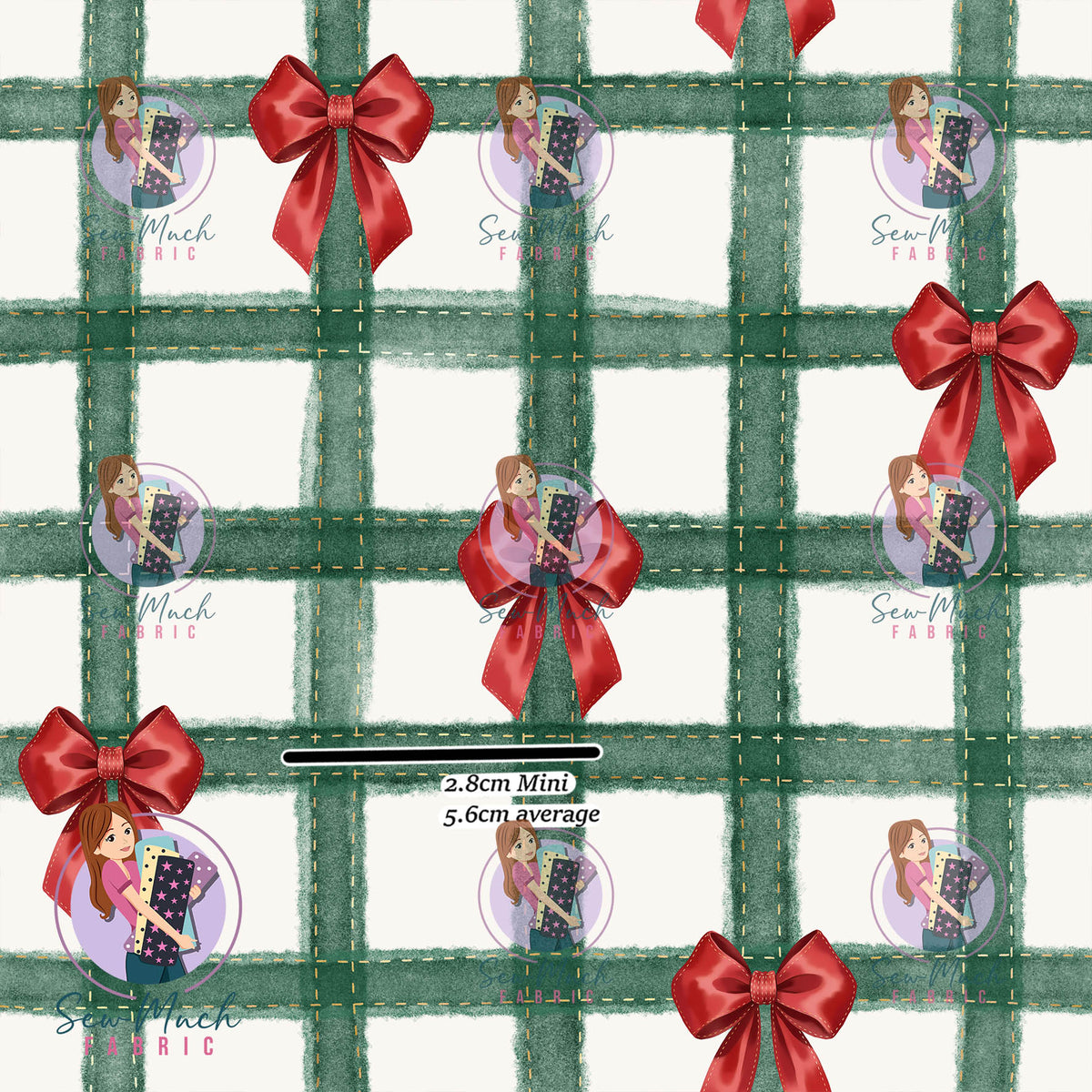 Christmas: Red Bows, Green Gingham | Woven | Retail | Average Scale