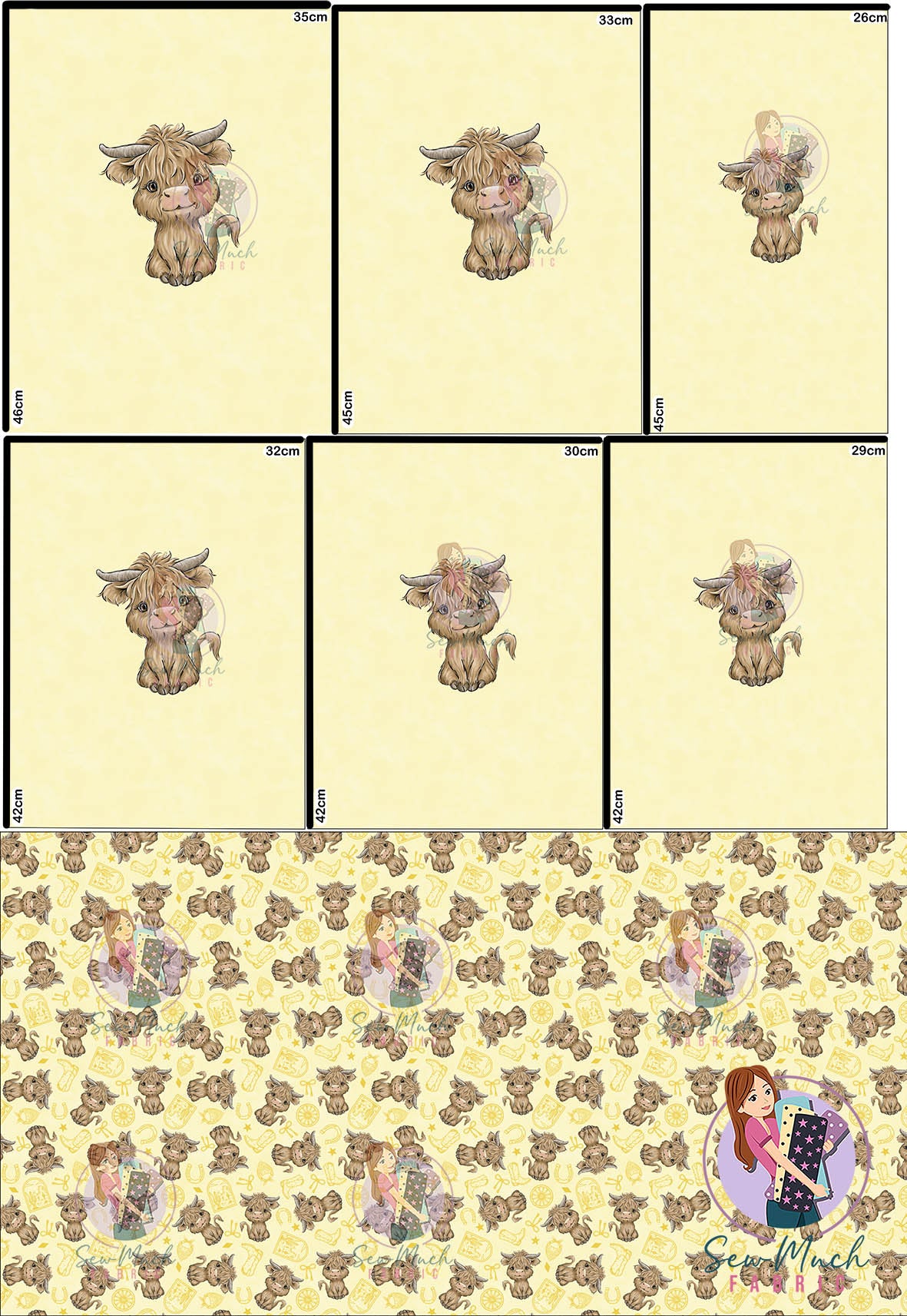 AUGUST Pre-Order (2): Highland Cow Western Yellow 'PANEL FOR ROMPERS'