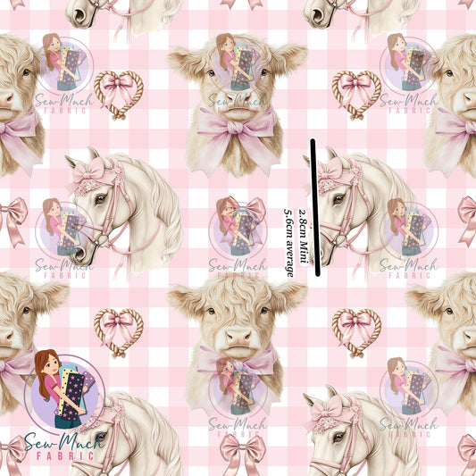 Horses & Cows Pink Gingham | Woven | Retail | MINI Scale