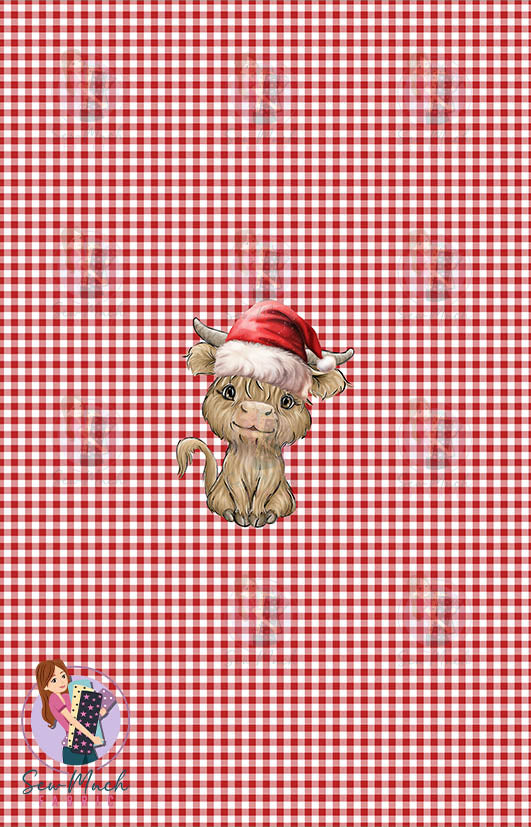 CHRISTMAS Pre-Order: Highland Cow Red Gingham 'PANEL'