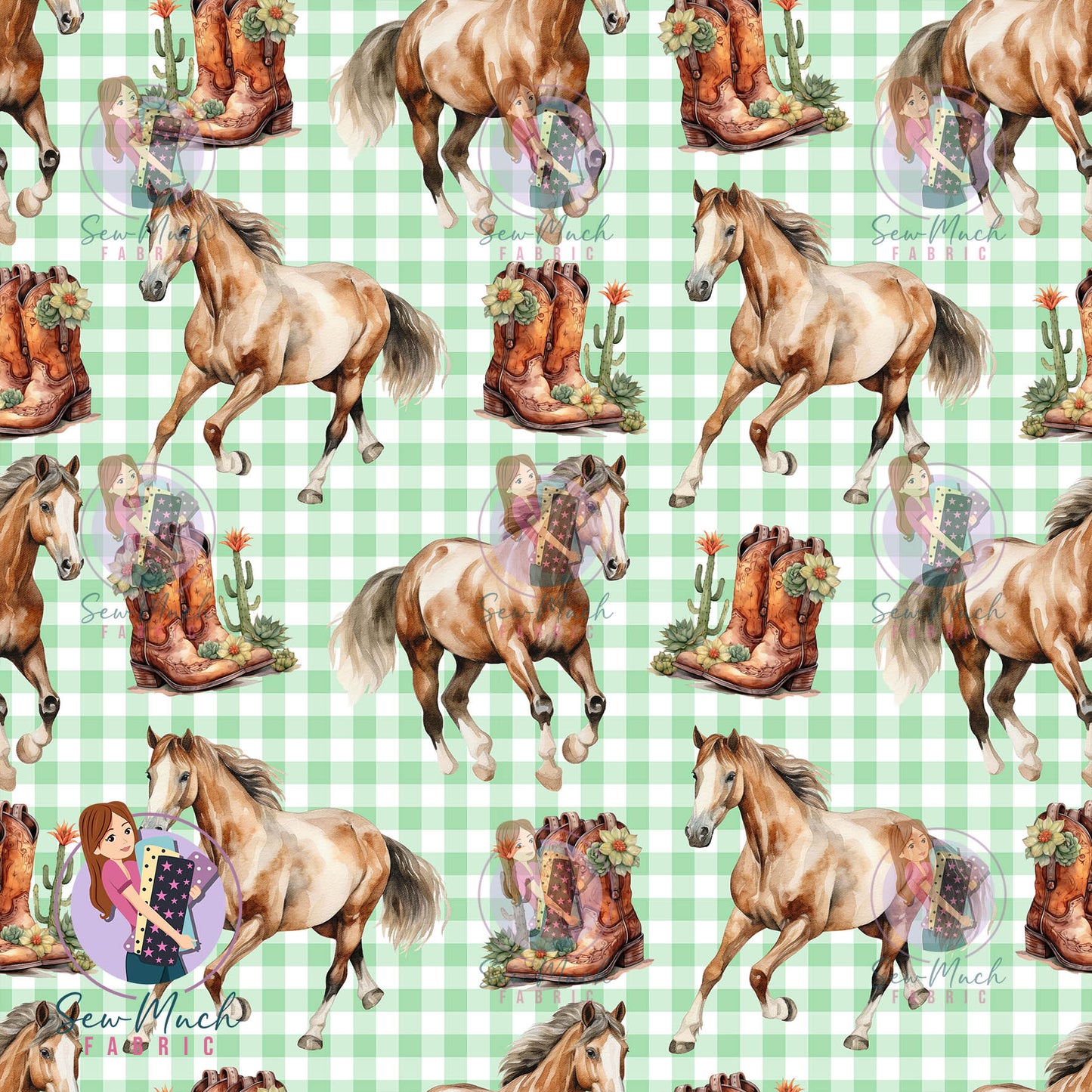 Unlimited Pre-Order: Horses Green Gingham