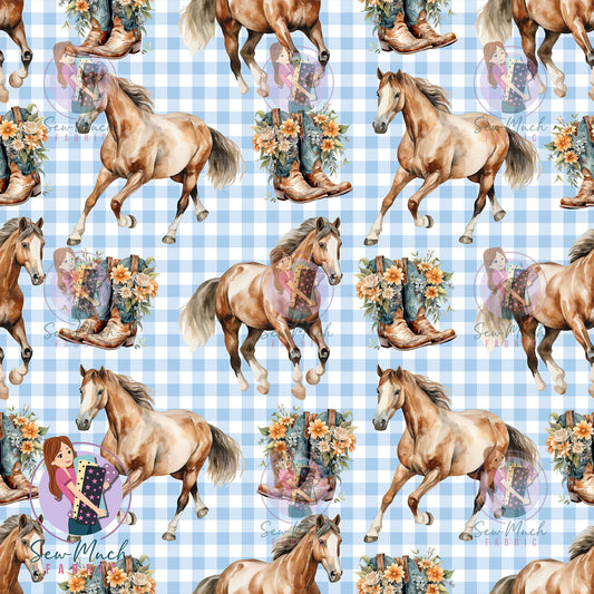 Unlimited Pre-Order: Horses Blue Gingham