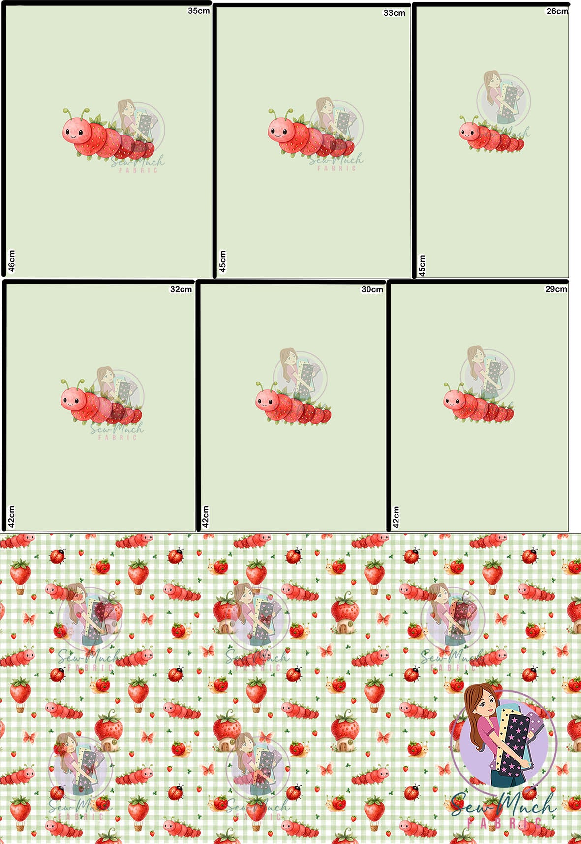 OCTOBER Pre-Order (2): Strawberry Animals Green 'PANEL FOR ROMPERS'