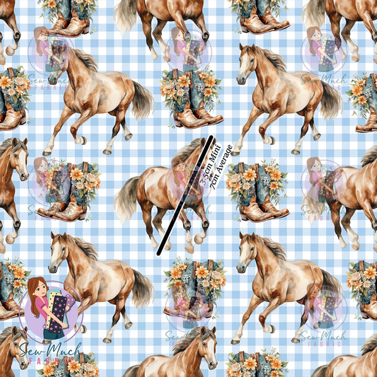 Horses Blue Gingham | Canvas | Retail | Average Scale