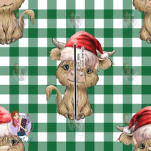 Load image into Gallery viewer, REMNANT: Christmas Highland Cow green | Woven | Retail | Average Scale (WOF x 45cm)
