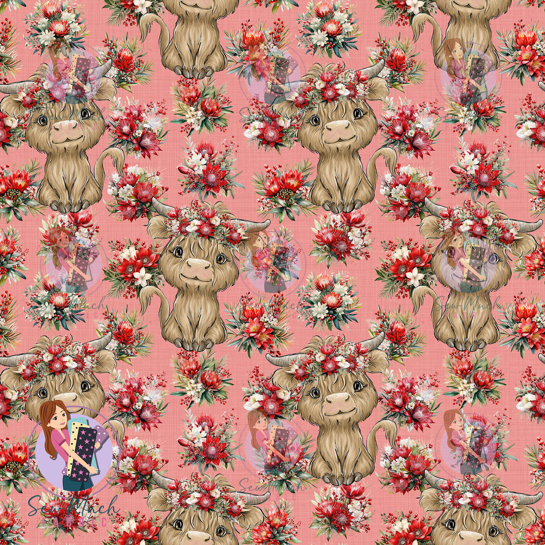 Christmas: Highland Cow Aussie Floral | Knit | Retail | MINI Scale
