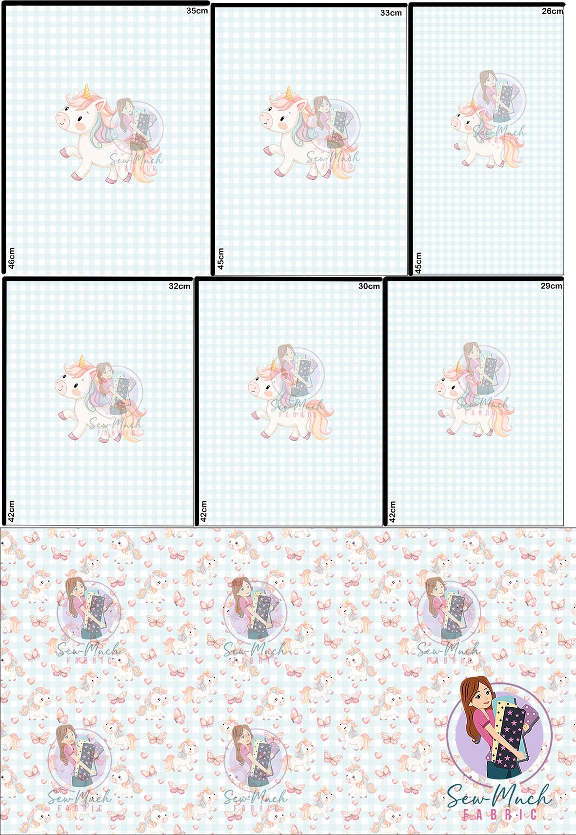 JULY Pre-Order (1): Unicorn Blue Gingham 'PANEL FOR ROMPERS'