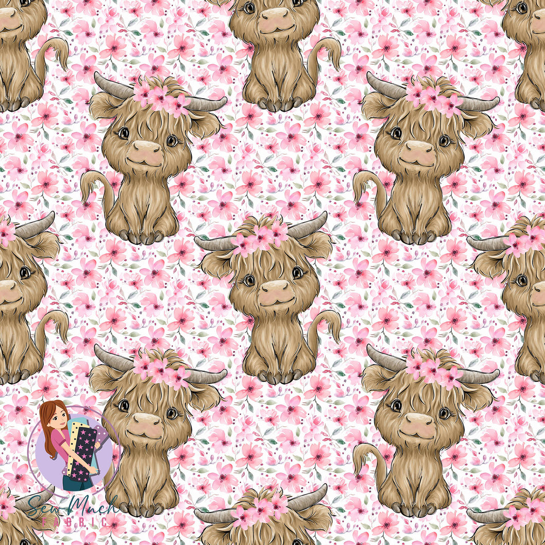 Highland Cows Light Pink Floral | Knit | Retail | Average Scale