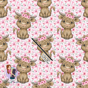 Highland Cows Light Pink Floral | Knit | Retail | Average Scale