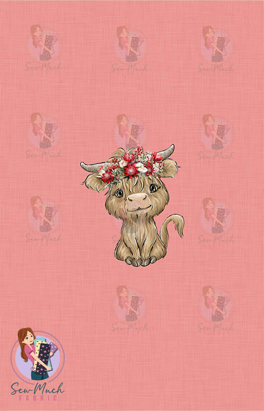 CHRISTMAS Pre-Order: Highland Cow Aussie Floral 'PANEL'